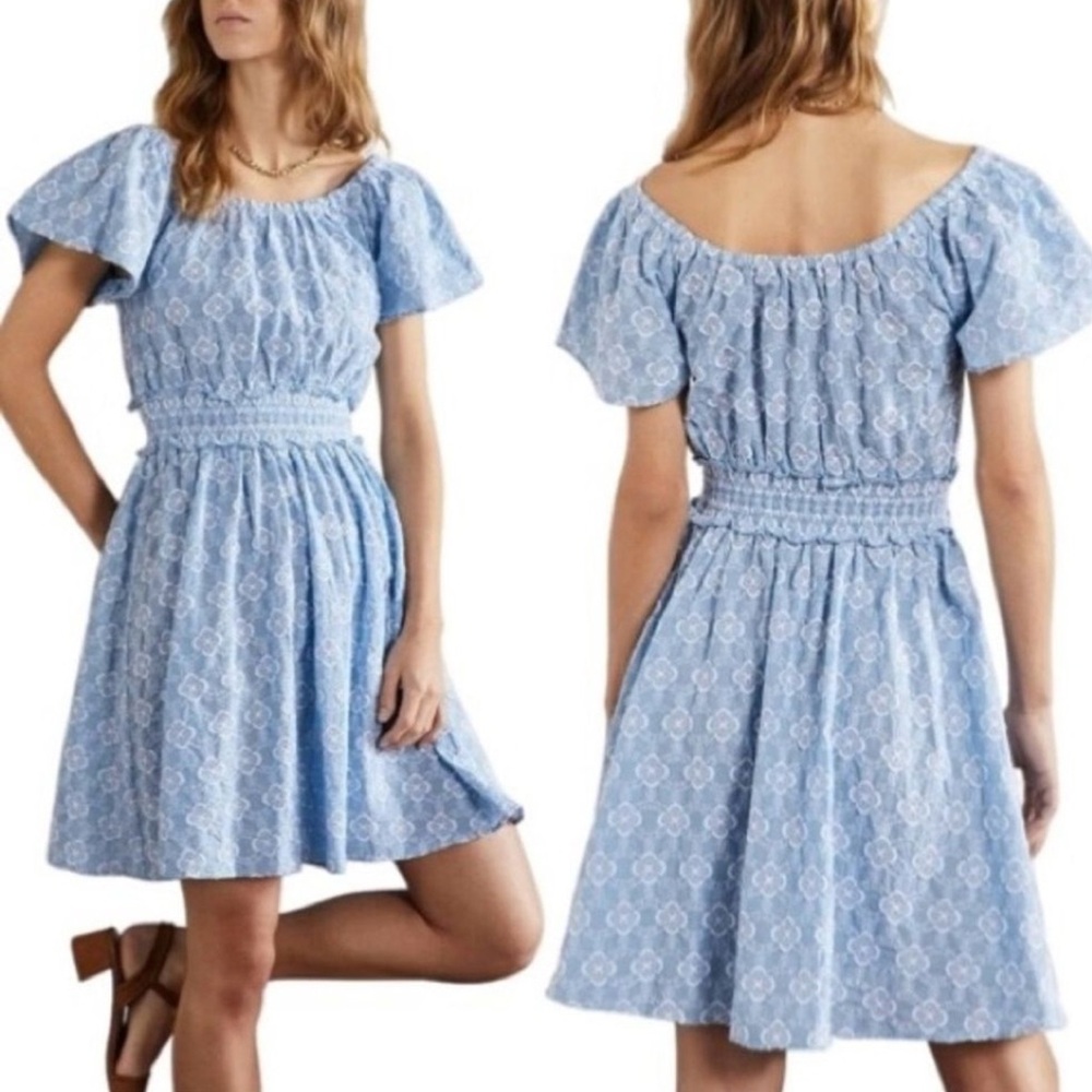 Boden Light Blue Floral Embroidered Scoop Neck Dress - Picture 2 of 10